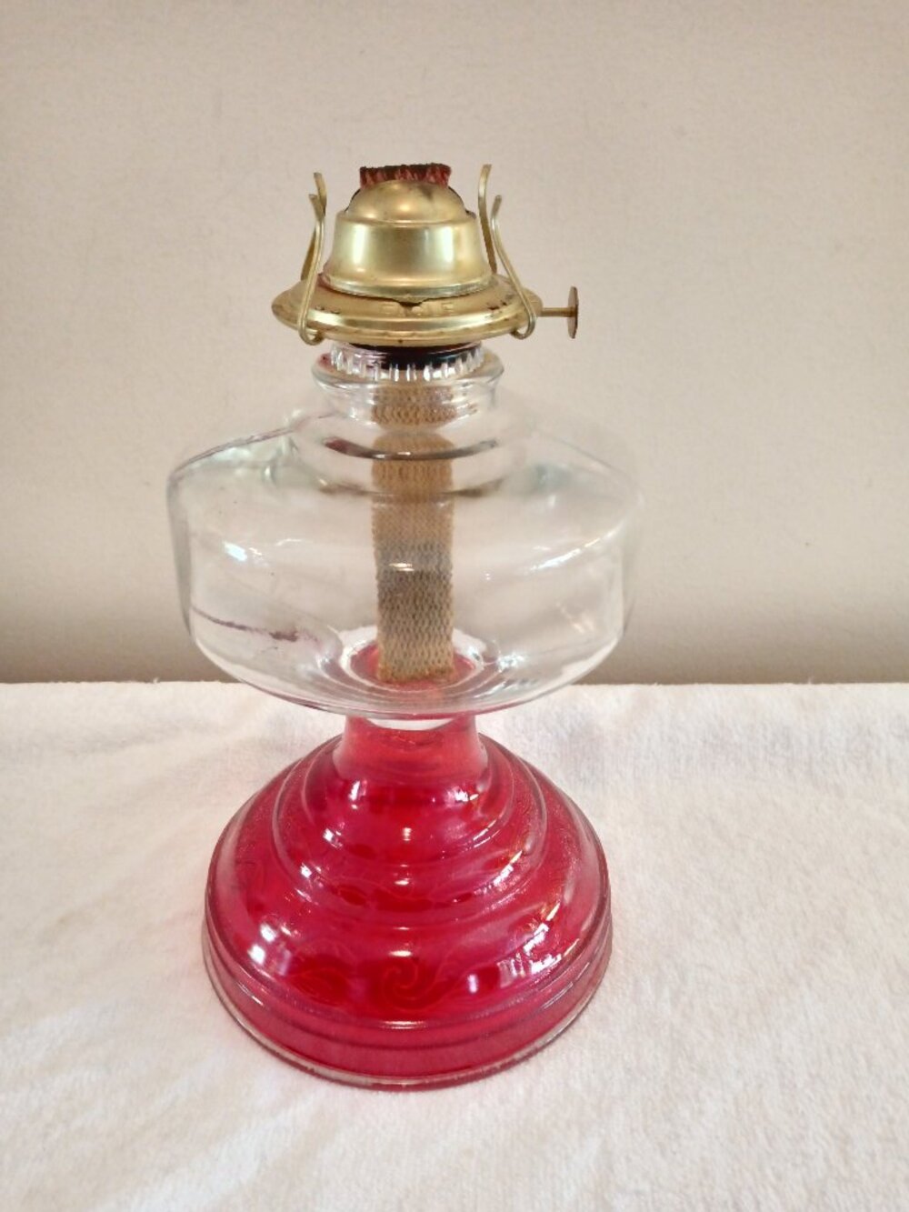 Vintage Antique Red Base Oil Lamp